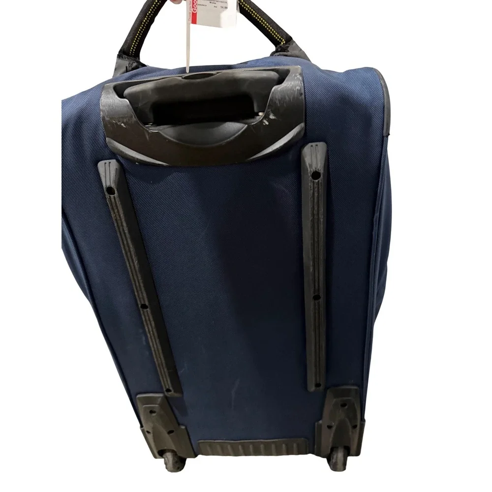 REI Wheeled Rolling Duffel Bag Navy Blue Yellow Large Travel Luggage‎ 36x18